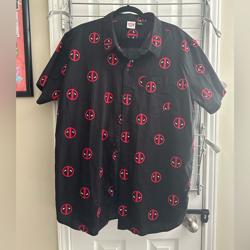 Marvel Deadpool Black And Red Button Down Shirt - image 1